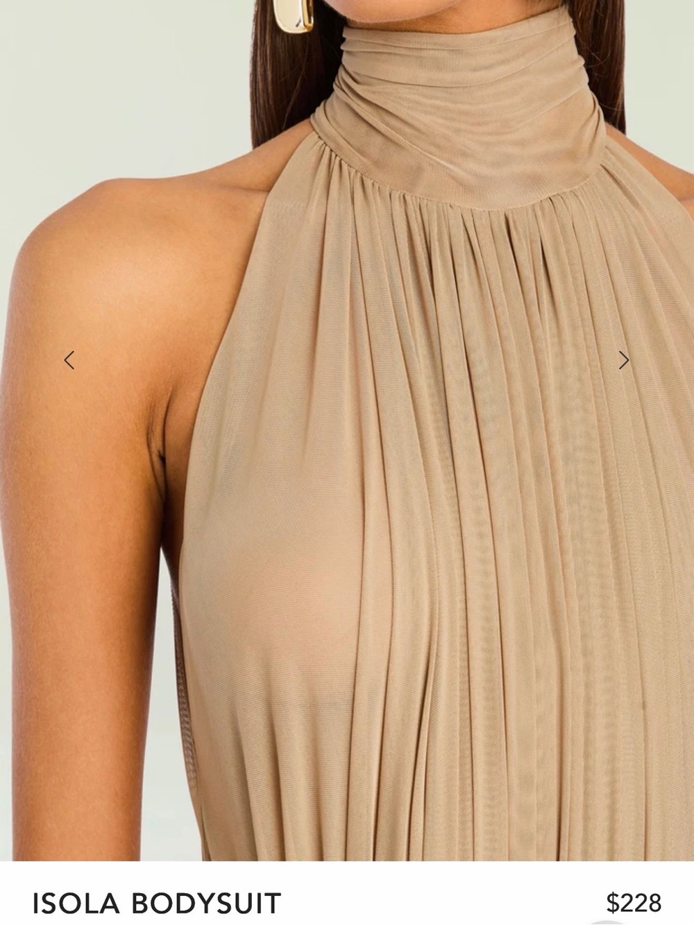 ISOLA One-Shoulder Pleated High-Neck Top in Tan